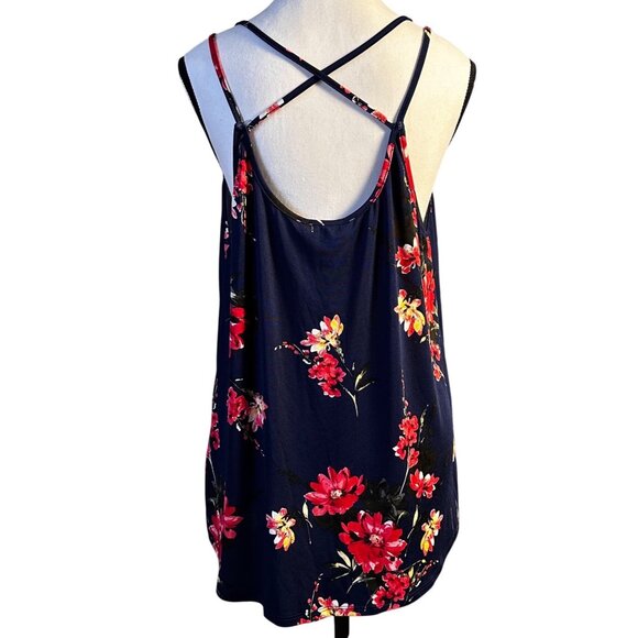 Papermoon Womens Blouse Navy Floral Spaguetti Strap Top Sz 1X Crisscross Back - Picture 2 of 10